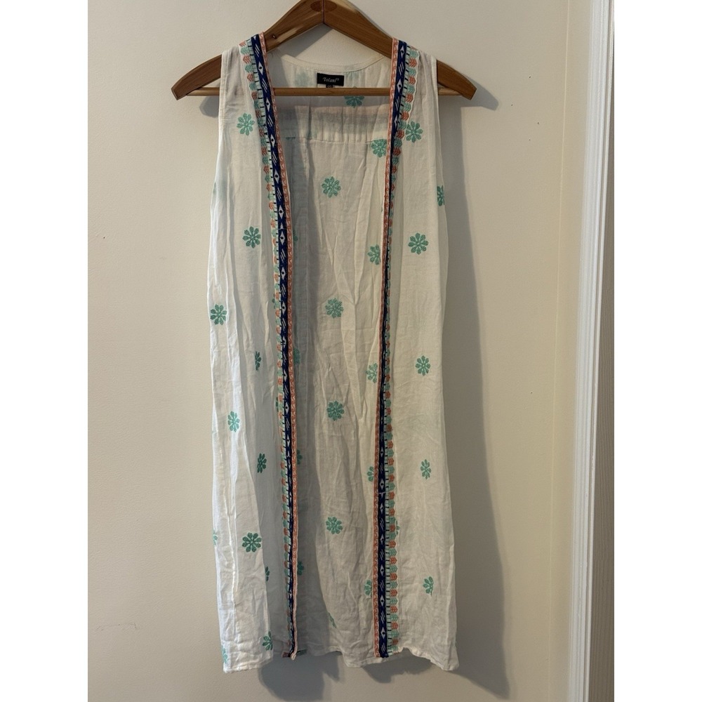 Tolani White Aqua Blue Embroidered Sleeveless Dress  Floral OS Boho Resort
